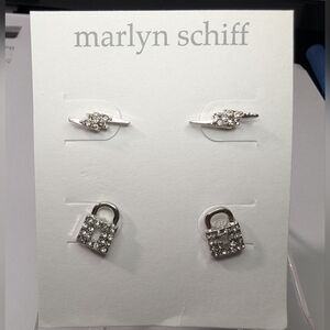 Marlyn Schiff Silver Stud and Padlock Earrings NWOT
